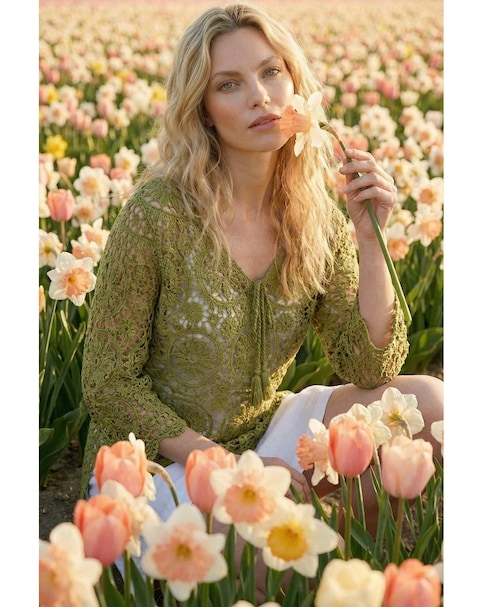 Roman Crochet Tie Front Knit Tunic