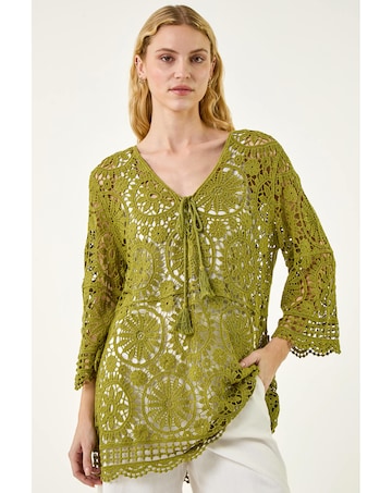 Roman Crochet Tie Front Knit Tunic