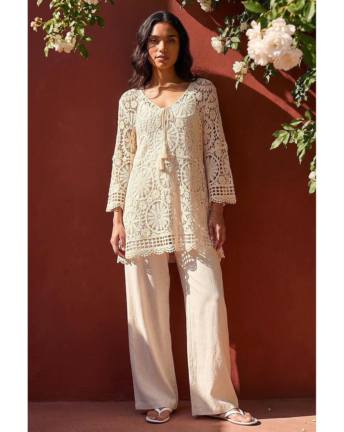 New In - Roman Crochet Tie Front Knit Tunic