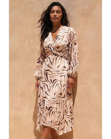 Roman Zebra Print Twist Front Midi Dress