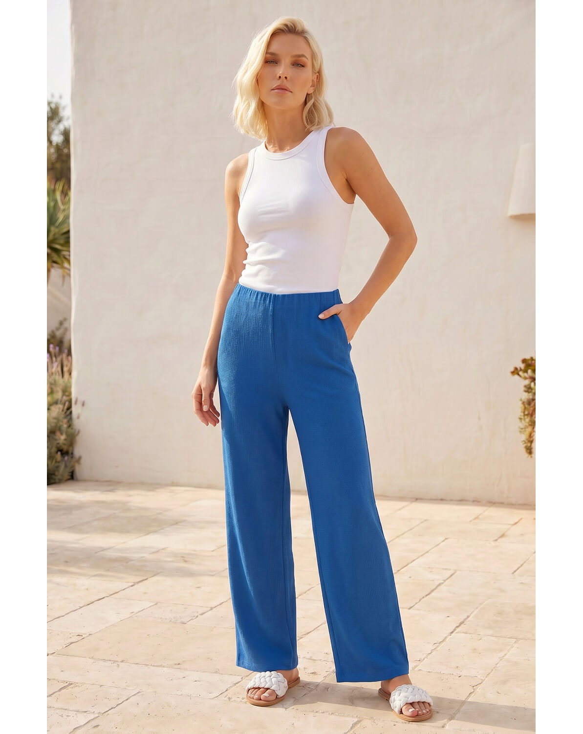 New In - Roman Petite Wide Leg Textured Trouser