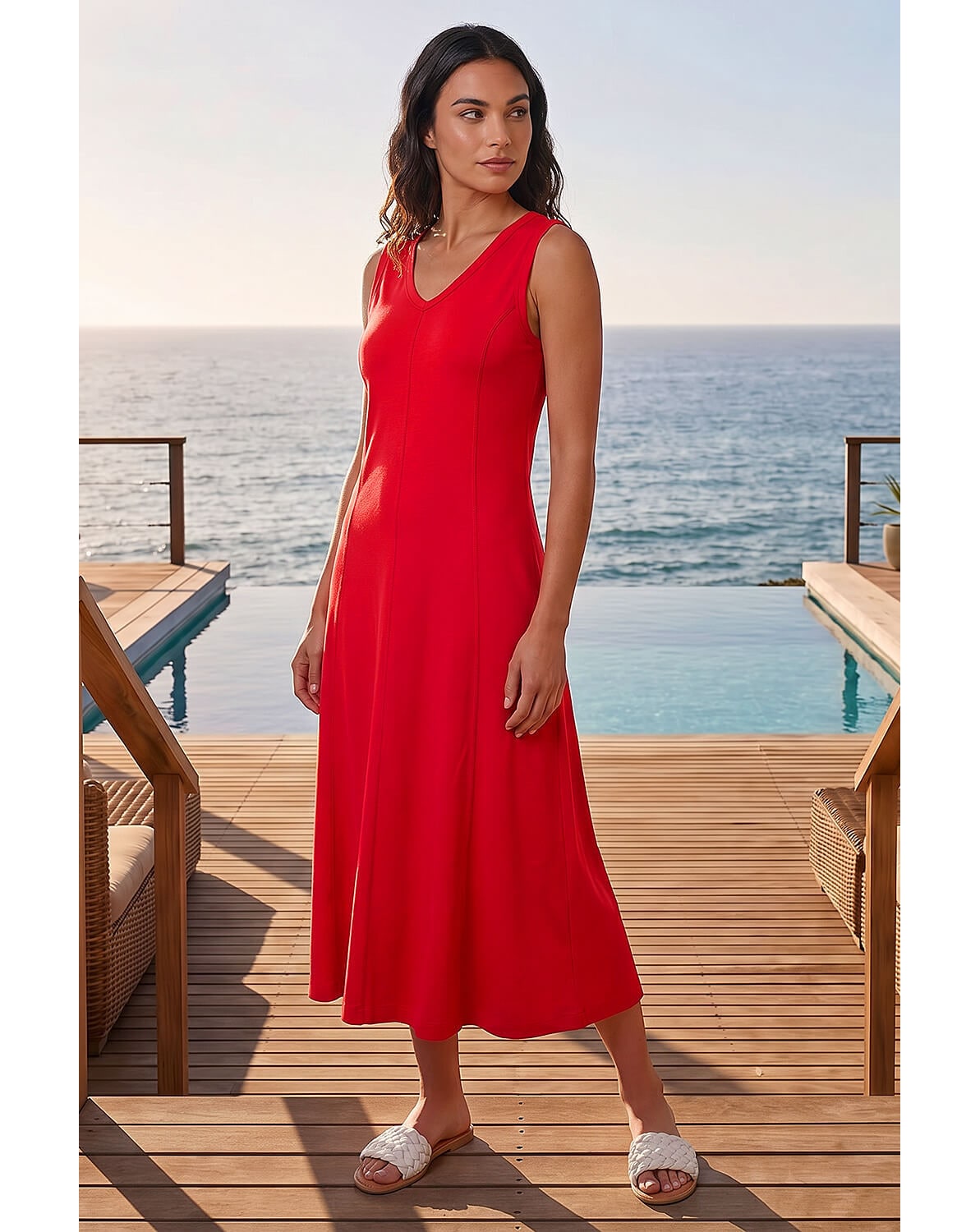 New In - Roman Sleeveless V-Neck Midi Dress