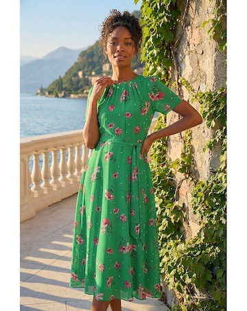 Roman Floral Chiffon Pleated Dress