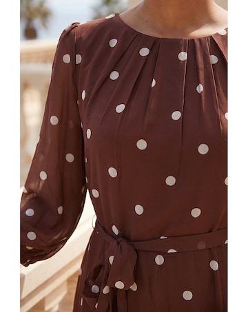Roman Polka Chiffon Pleated Midi Dress
