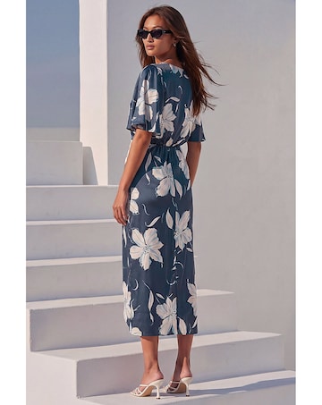 Roman Floral Print Wrap Twist Dress