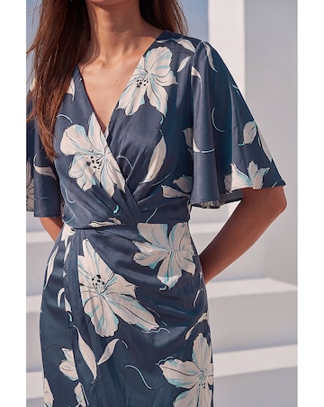 Roman Floral Print Wrap Twist Dress