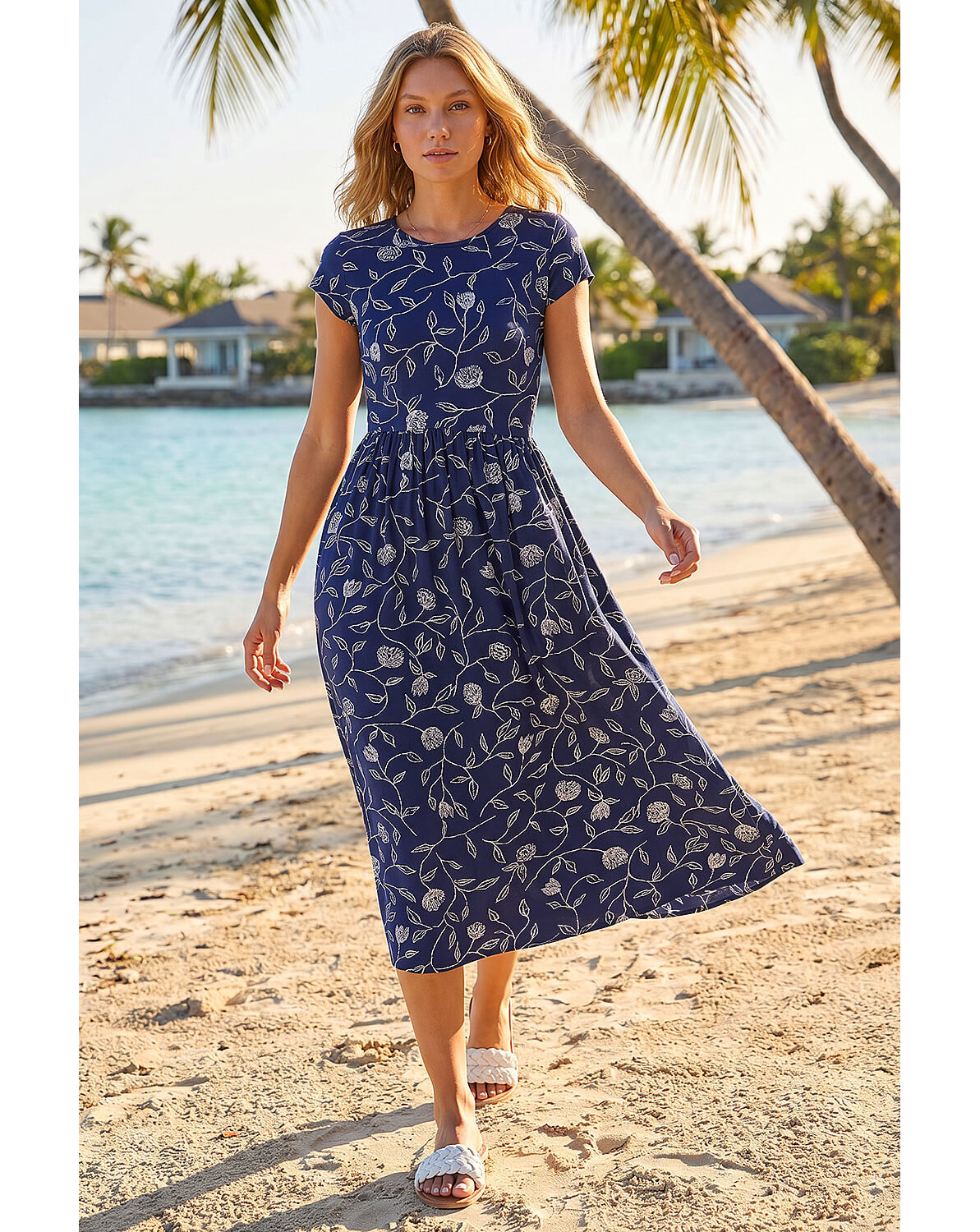 New In - Roman Floral Print Midi Stretch Dress
