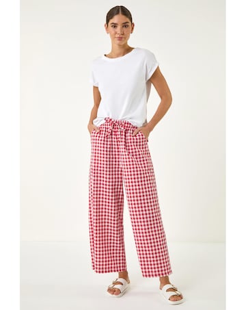 Roman Gingham Tie Waist Cropped Trouser