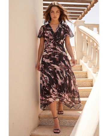 Roman Petite Twist Front Dobby Dress