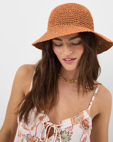Accessorize Crochet Straw Bucket Hat