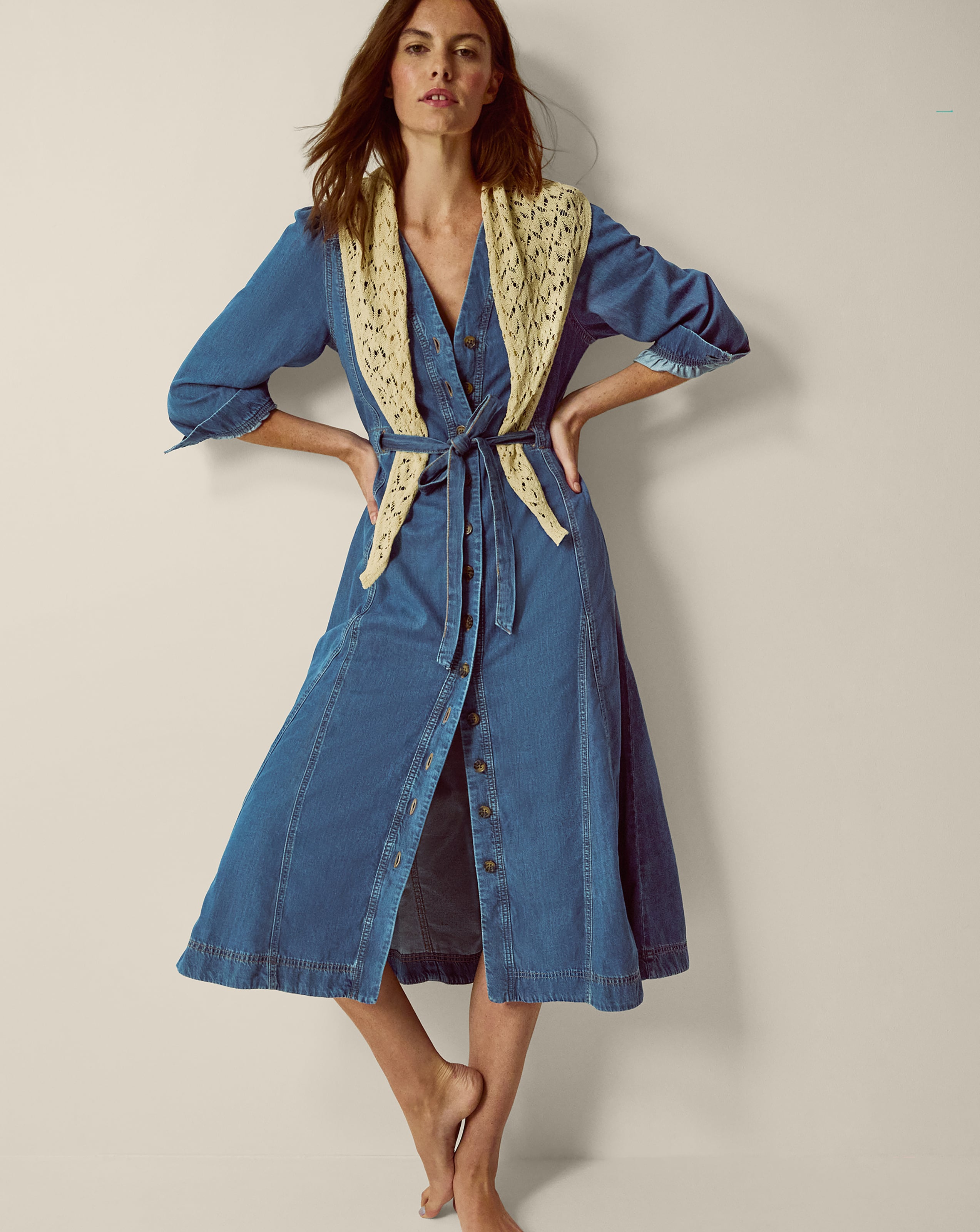 New In - Monsoon Alison V-Neck Denim Midi Dress
