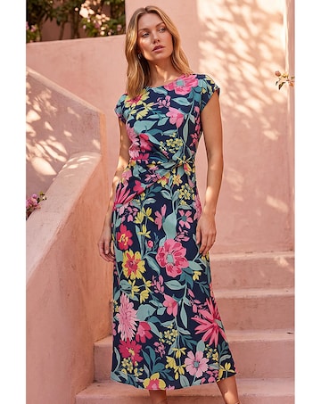 Roman Floral Leaf Print Wrap Twist Dress