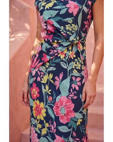 Roman Floral Leaf Print Wrap Twist Dress