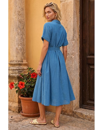 Roman Linen Look Belted Shirt Dress