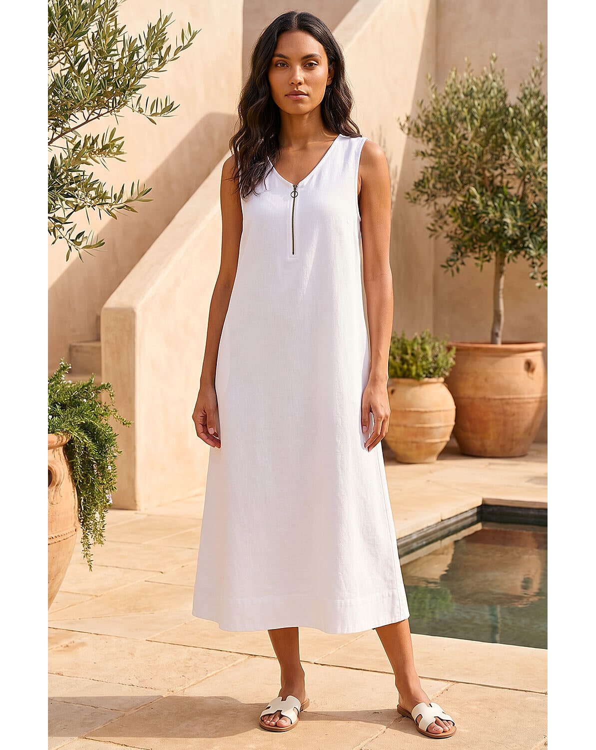 New In - Roman Zip Front Sleeveless Midi Dress