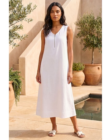 Roman Zip Front Sleeveless Midi Dress