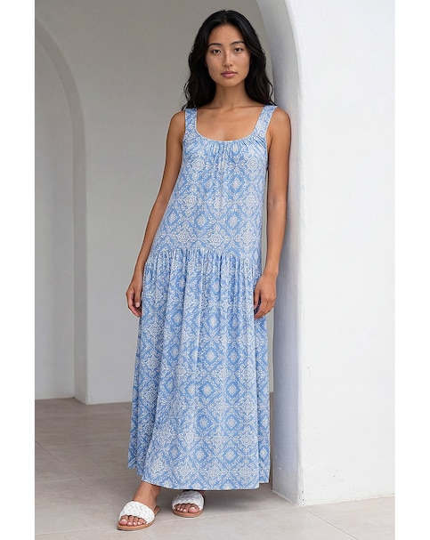Roman Petite Tile Print Gathered Dress