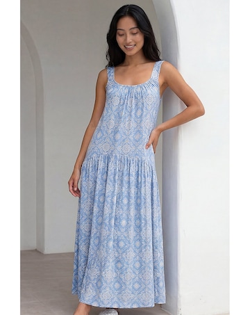 Roman Petite Tile Print Gathered Dress