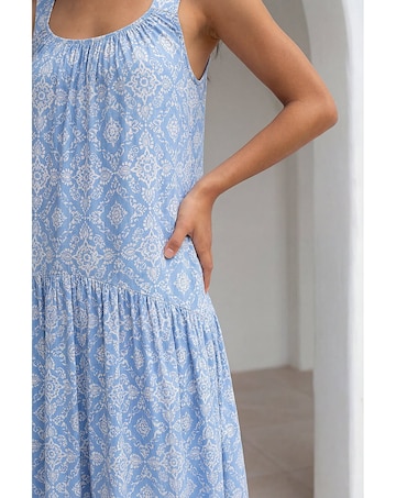 Roman Petite Tile Print Gathered Dress