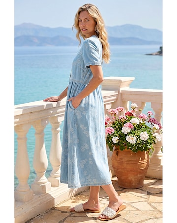 Roman Floral Denim Shirt Dress