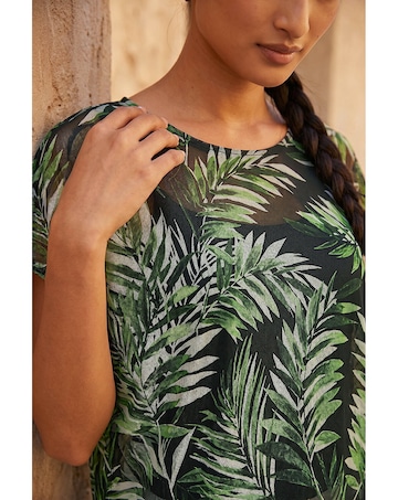 Roman Palm Print Mesh Overlay Top