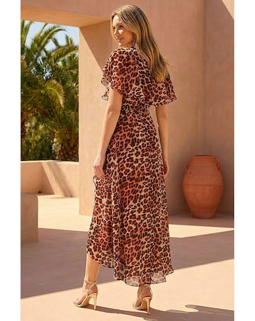 Roman Animal Wrap Chiffon Midi Dress