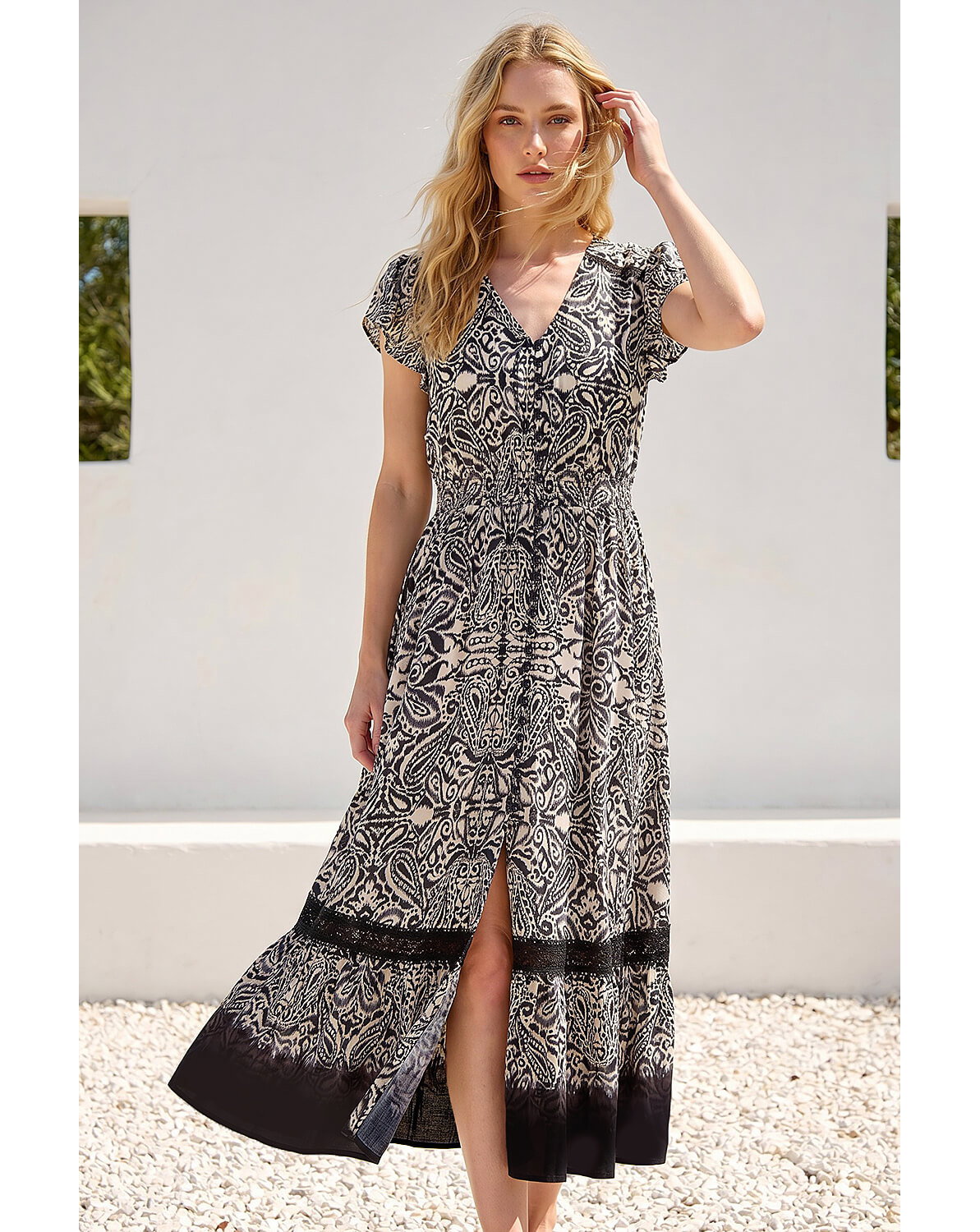 New In - Roman Paisley Print Buttoned Midi Dress