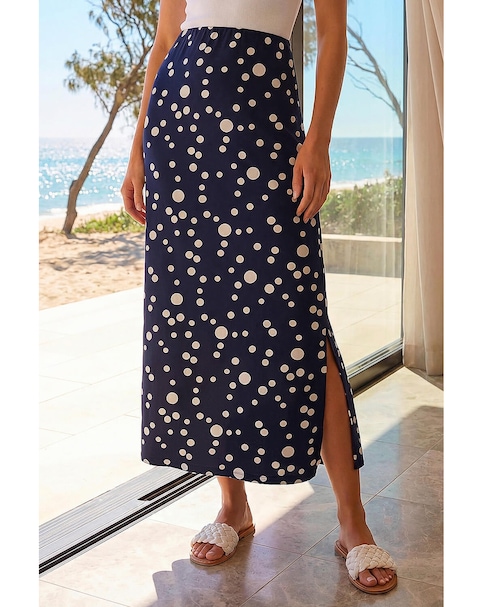 Roman Spot Print Stretch Maxi Skirt