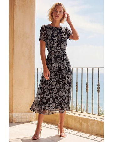 Roman Floral Print Pleated Midi Dress