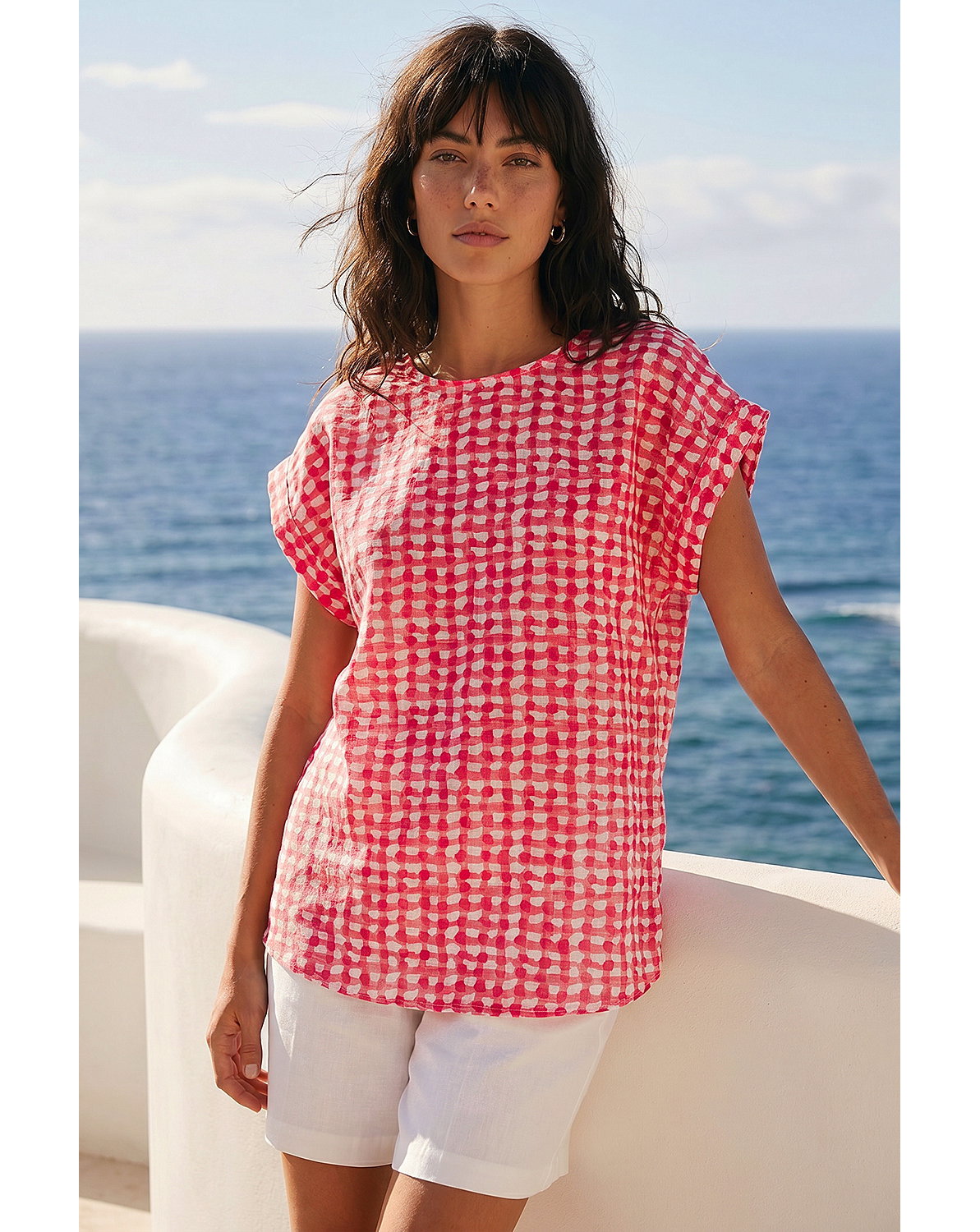 New In - Roman Spotted Dot Print Shell Top