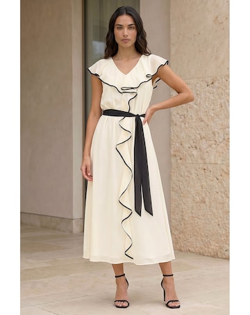 Roman Frill Contrast Tipped Midi Dress