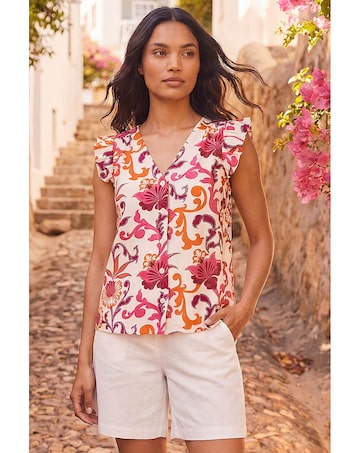 Roman Floral Print Frill Sleeve Blouse
