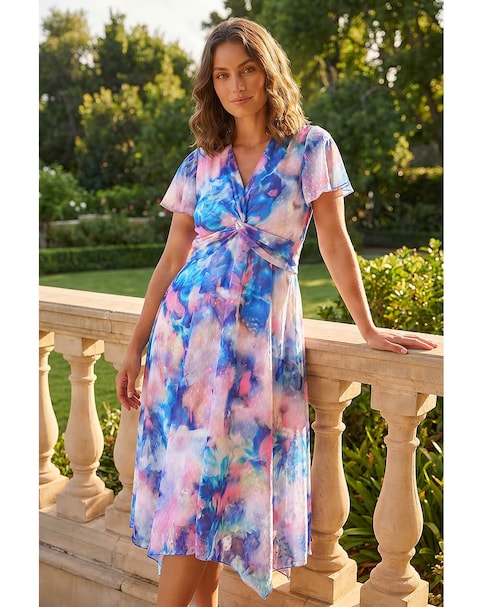 Roman Petite Twist Front Dobby Dress