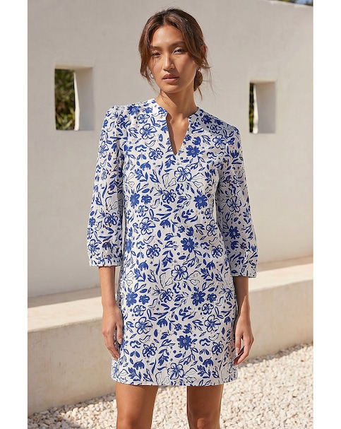 Roman Floral Print V-Neck Shirt Dress