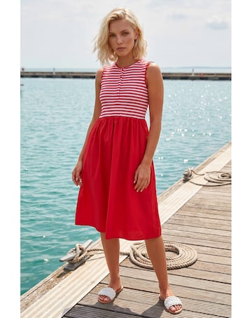 Roman Petite Stripe Ribbed Midi Dress