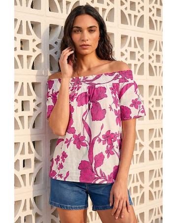 Roman Floral Print Bardot Top