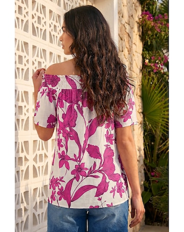 Roman Floral Print Bardot Top