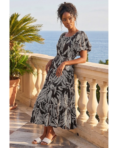 Roman Dotted Leaf Print Midi Dress