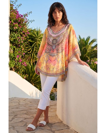 Roman Abstract Embellished Overlay Top