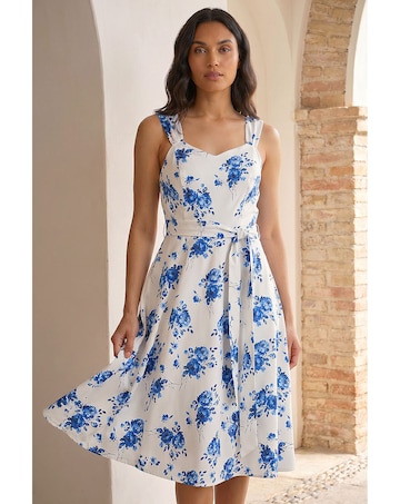 Roman Floral Tie Waist Midi Dress