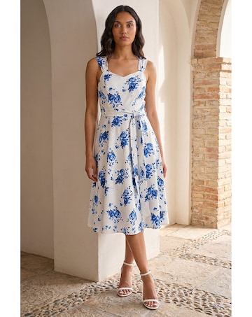 Roman Floral Tie Waist Midi Dress