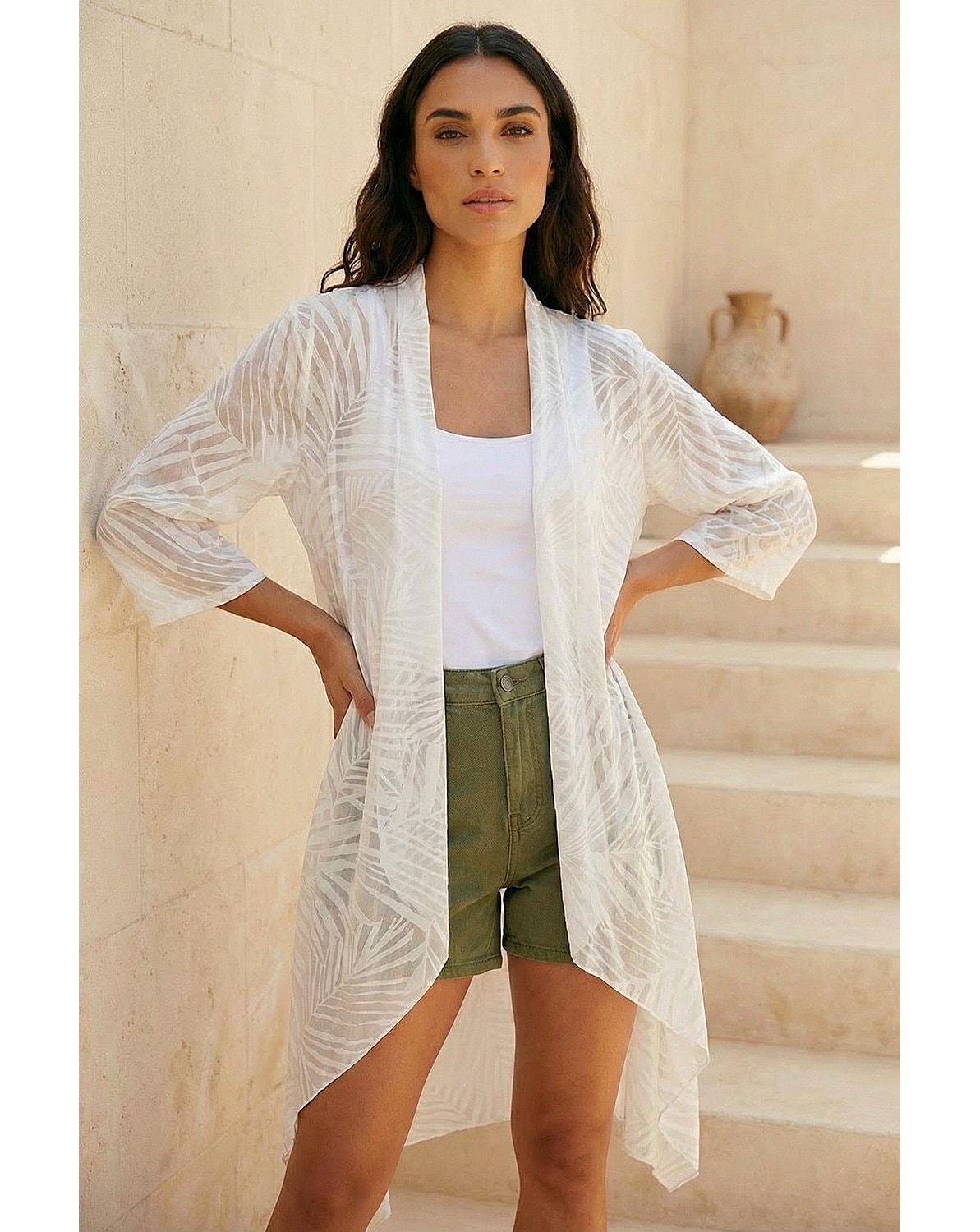 New In - Roman Mesh Burnout Longline Kimono