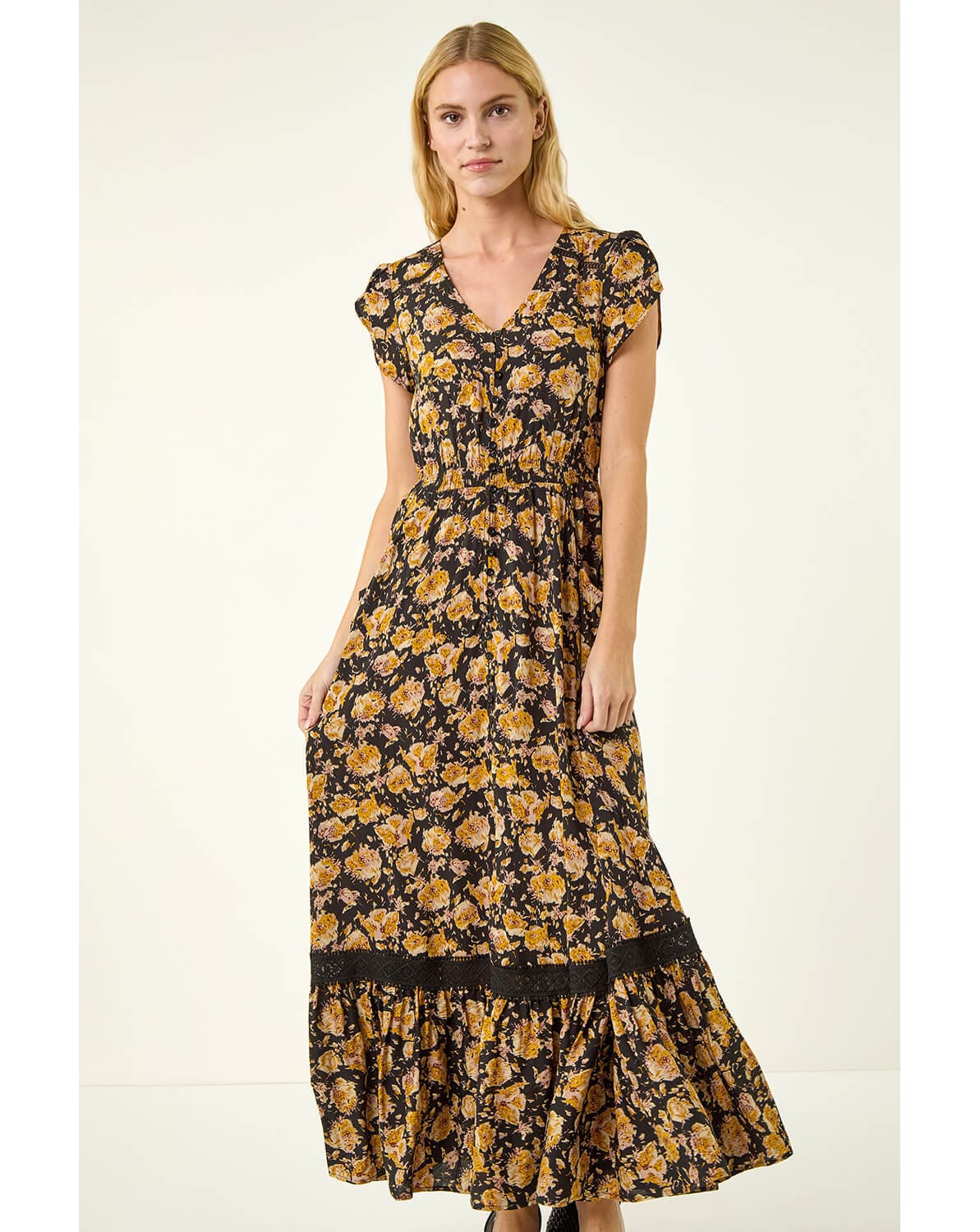 New In - Roman Floral Buttoned Maxi Dress