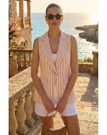 Roman Stripe Longline Waistcoat