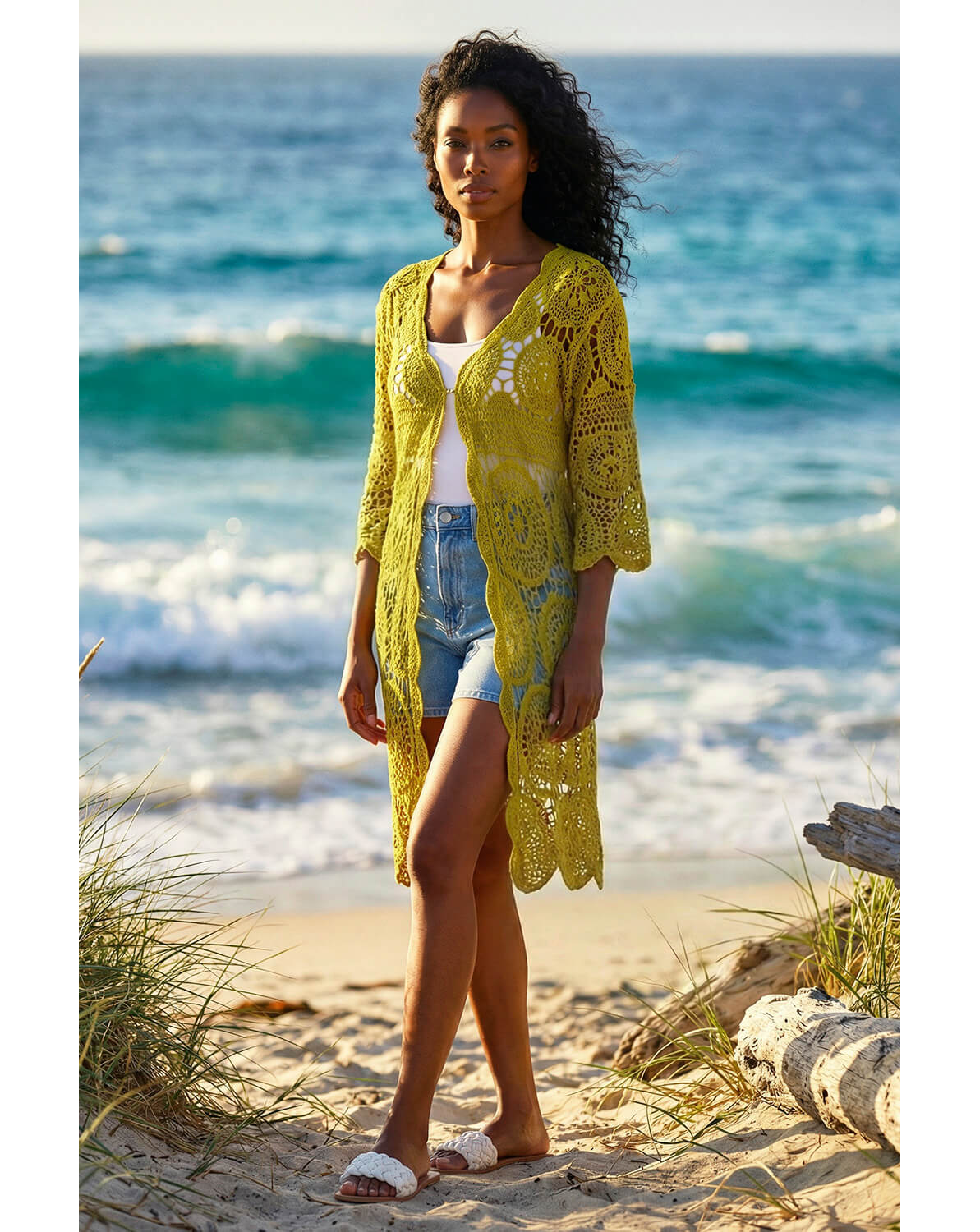 New In - Roman Crochet Longline Knit Cardigan