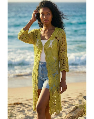 Roman Crochet Longline Knit Cardigan