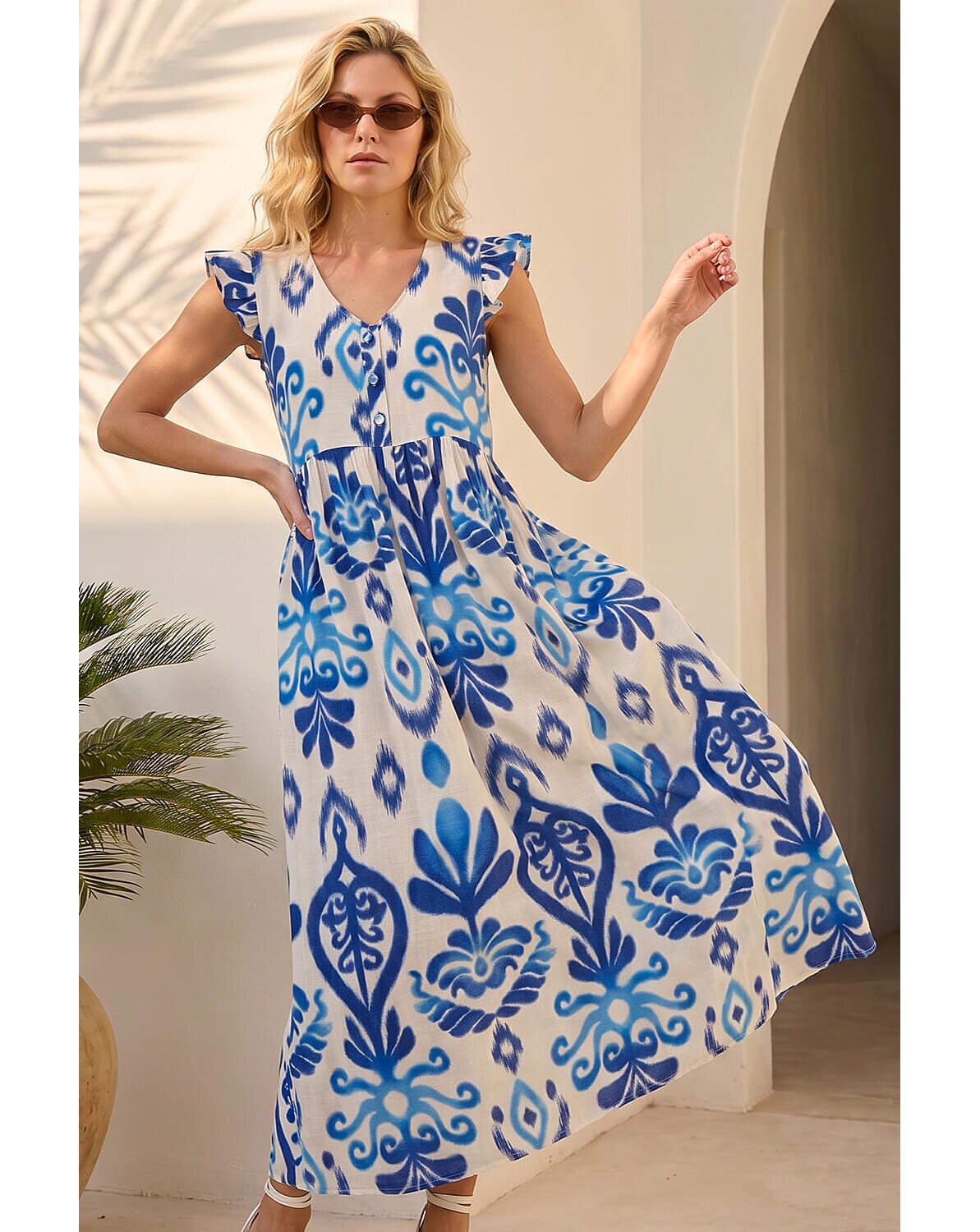 New In - Roman Abstract Frill Detail Midi Dress