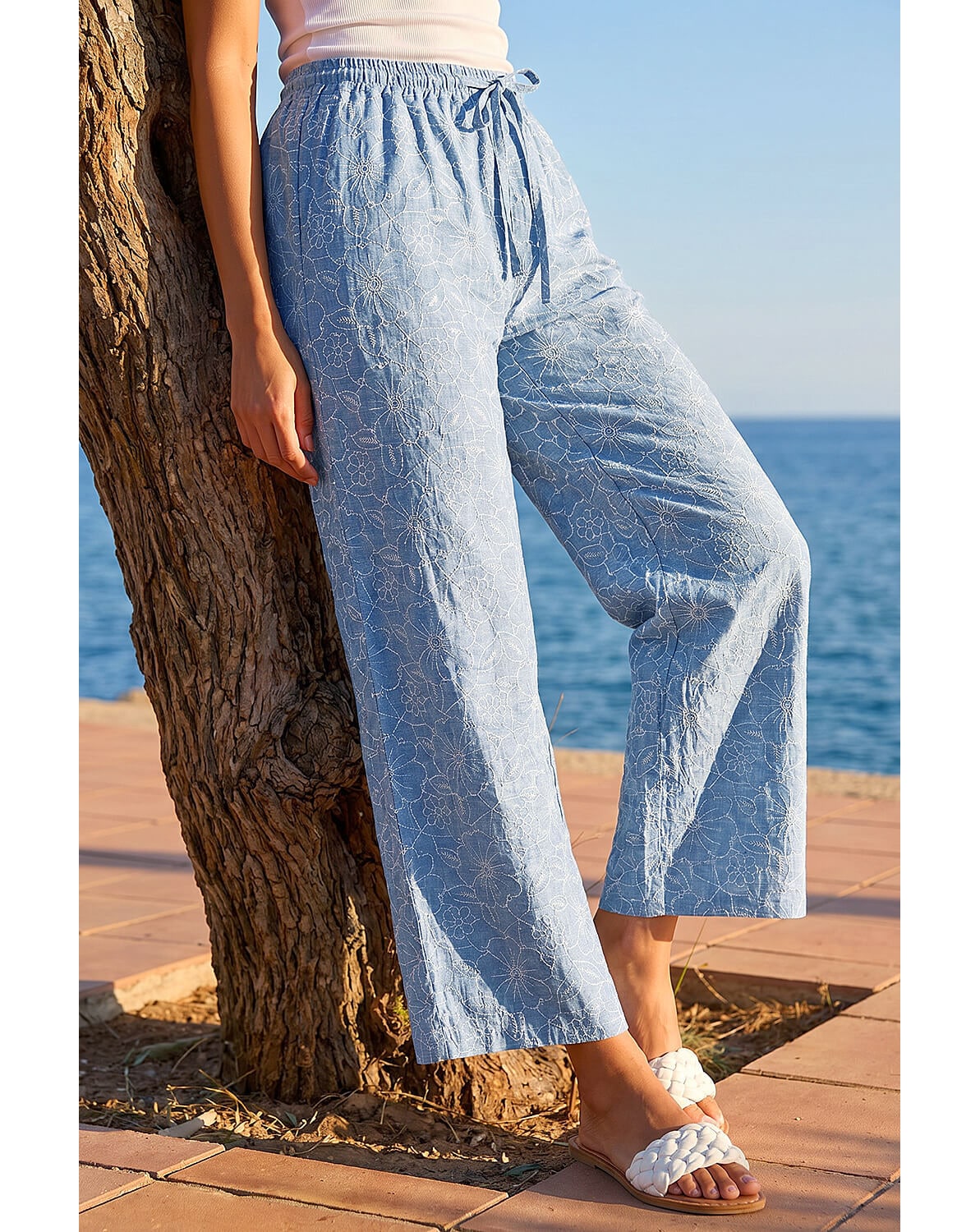 Roman Floral Print Wide Leg Trousers