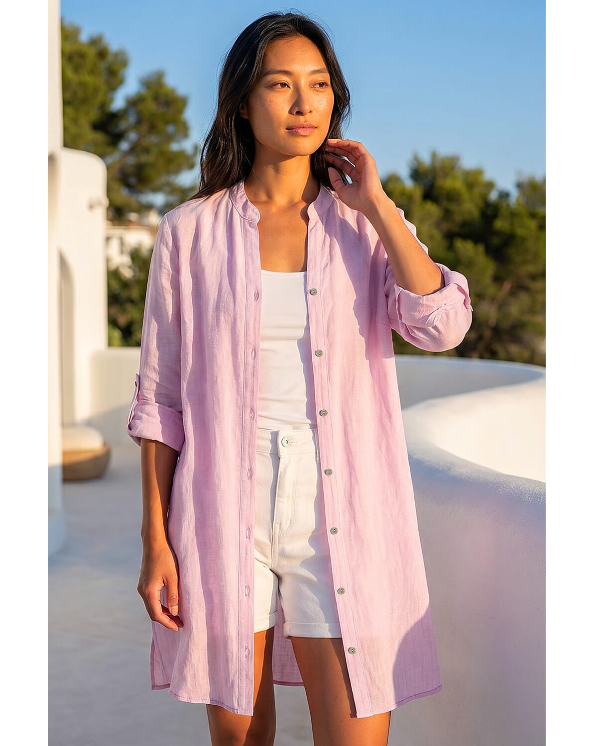 Roman Petite Chambray Buttoned Overshirt