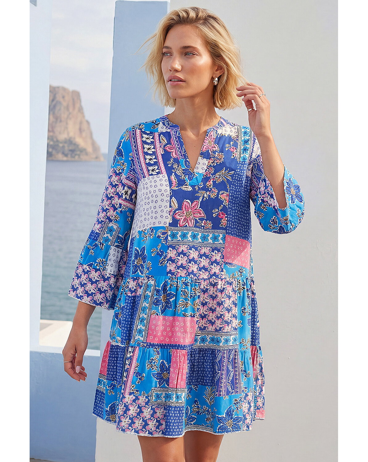 New In - Roman Patchwork Print Swing Dress